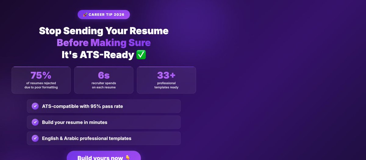 stylingcv's tweet photo. 🚀 Stop sending your resume before making sure it's ATS-ready!

75% of resumes get rejected due to poor formatting — not qualifications.

Build a pro, ATS-compatible resume in minutes with 33+ templates 👇
https://t.co/b88CS9ktXe

#resume #jobs #career #hiring https://t.co/tRp1cuFGQr