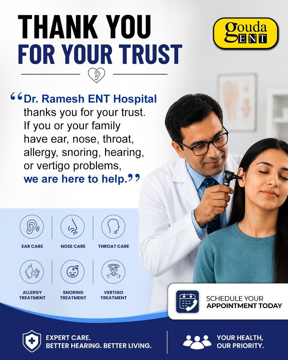 GoudaENTHyd's tweet photo. Ear, nose, or throat problems? 🩺 Trust Gouda ENT for fast relief.
📞Kukatpally: +91-9550574871 
Hanamkonda: +91-9177812783  
Chandanagar: +91-9985171182

#GoudaENT #ENT #EarCare #Snoring #Allergies #Vertigo #HealthyLiving https://t.co/co6AnWDrv3