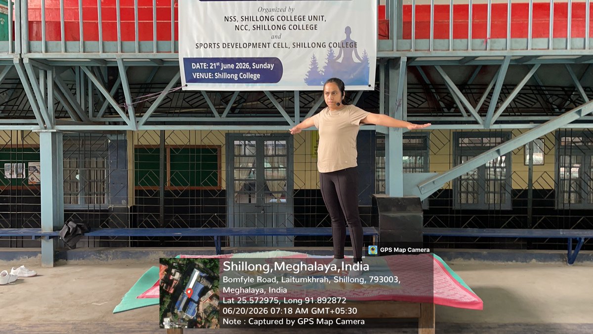NSSSHILLCOLLEGE's tweet photo. Shillong College observed International Yoga Day 2026 on 20th June 2026 at the Indoor Sports Facility, organized by the NSS, NCC &amp; Sports Development Cell.
A meaningful day dedicated to fitness, mindfulness, and well-being 
#HealthyMindHealthyBody
@CellNehu @nss_rdguwahati https://t.co/1AE5HbLieh