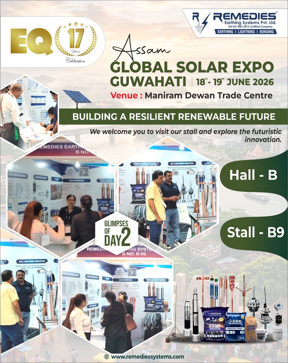 RemediesLko's tweet photo. ⚡ Day 2 Highlights | Remedies Earthing Systems Pvt Ltd At Assam Global Solar Expo Guwahati 2026

Another exciting day of innovation, networking, and showcasing world-class earthing and lightning protection solutions! 🌞⚡
#AssamGlobalSolarExpo2026 #AGSE2026 #Day2Highlights https://t.co/XHLS4GiO6I