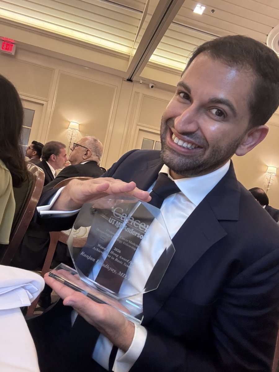 HindRafei's tweet photo. What an incredible night celebrating our outstanding Hematology/Oncology fellows graduating from the premier program @UTMDAnderson.
I was especially honored to present the Waun Ki Hong Award for Achievement in Basic Science Research to @RanjanMDPhD. Ranjan’s work has been truly exceptional, and this recognition is so well deserved.
Ranjan was the first (quite courageous) fellow to join my group, and it has been a privilege to watch his scientific vision, rigor, and dedication grow. I am thrilled that he will continue his journey as an Advanced Scholar/instructor in the Division of Cancer Medicine, where he will pursue his noble quest to make cancer history through science in the #RafeiLab while caring for patients with breast cancer in BMO.
Congratulations, Ranjan, and congratulations to all of the graduating fellows and awardees! I am so excited to see what the future holds for each of you.
Grateful to Drs. @CarinHagberg, @ChrisRFlowersMD, @vincedcataldo and the Division of Cancer Medicine for their support and leadership in training the next generation of physician-scientists and oncologists.