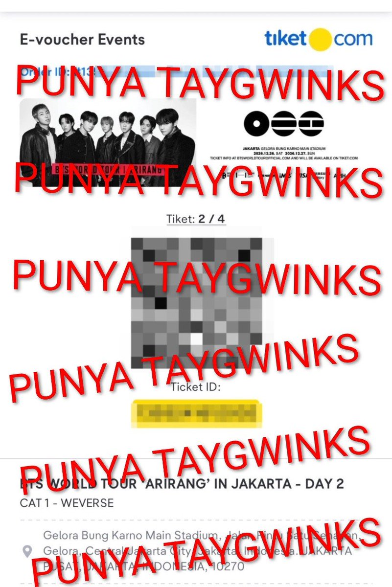 taygwinks's tweet photo. wts bts arirang in jakarta

cat1 day2  3tix

tnc:
• full payment (bisa cod)
• setelah payment langsung dikirim pdf e-tix
• dibantu sampe dapet fisik

Dm for more yahh 🫰🏻 https://t.co/60007dn8Os