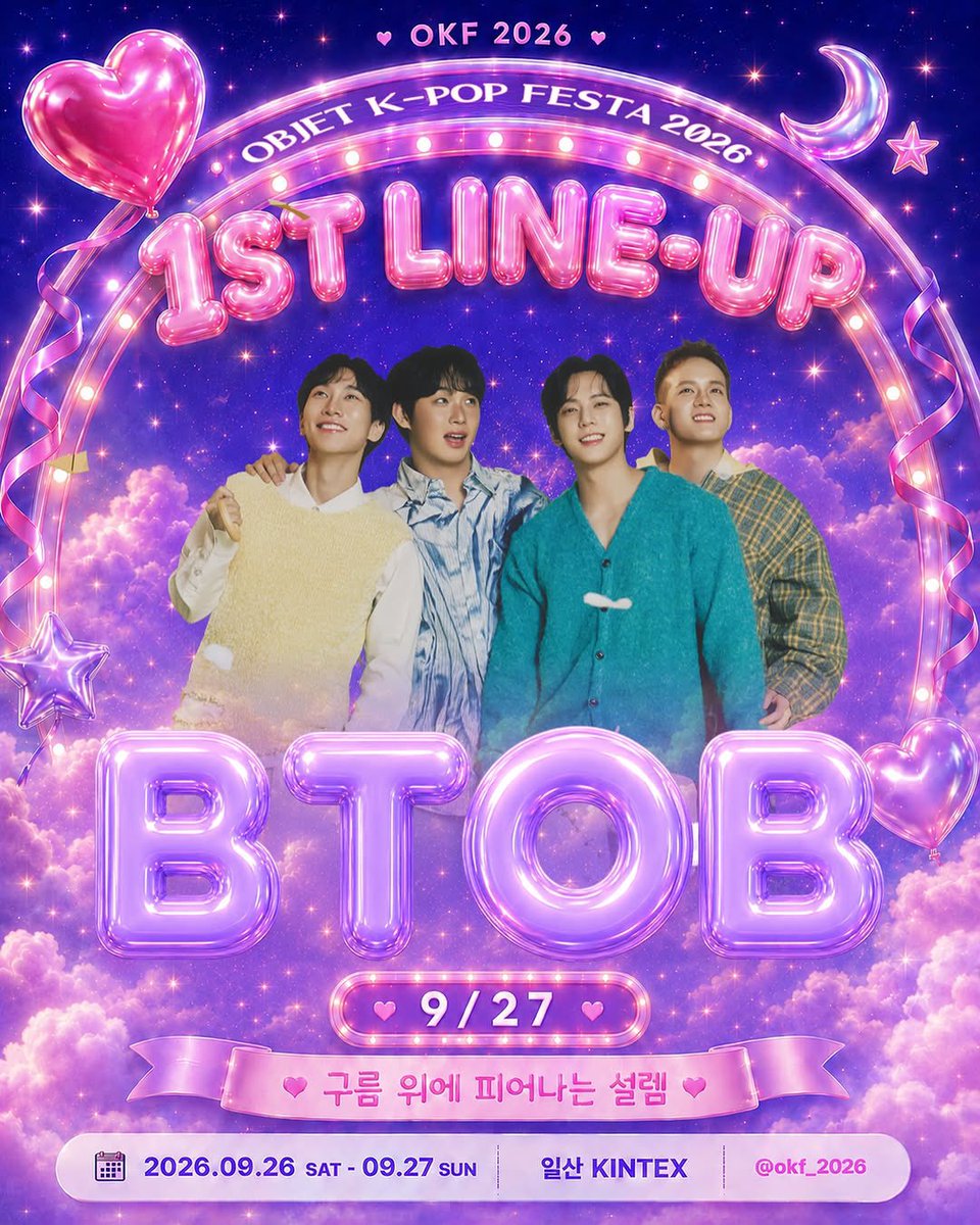 BTOBSupports's tweet photo. [INFO] #BTOB is one of the line up for <Object K-pop Festa 2026>

📅 September 27, 2026 (Sun)
📍 KINTEX, Ilsan

https://t.co/6odXoymP3N

#비투비 
@OFFICIALBTOB @BTOBCOMPANY https://t.co/cJ0yQot7IX