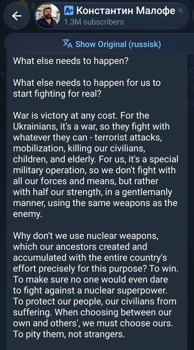 JayinKyiv's tweet photo. Another oligarch watching his fortune evaporate and amid the standard rant that "Russia hasn't even begun to fight", Putin crony Konstantin Malofeev, says it's time to nuke the planet. https://t.co/FWZQmT0Iz1