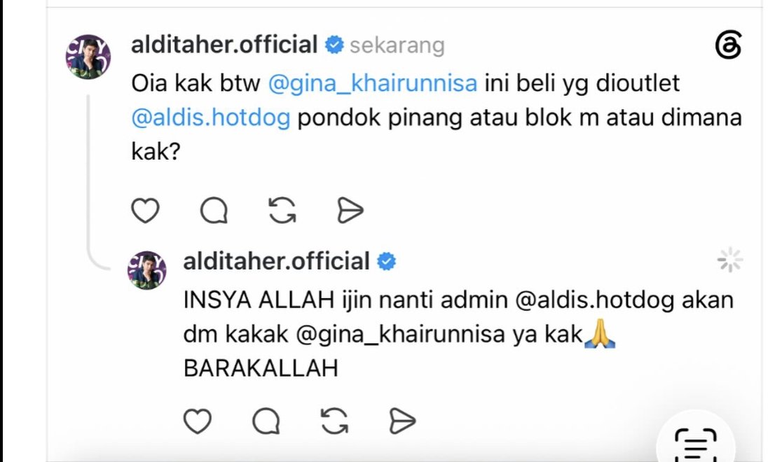 insidefolkative's tweet photo. Salfok sama gimana Aldi Taher handle langsung customer nya. Jadi ada pelanggan Aldis Burger, terus dagingnya ketinggalan, di tag lah Aldi Taher melalui akun threads-nya. Langsung gercep, Aldi Taher pun merespon dan minta maaf atas kejadian tersebut dan akan mengganti pesanan kakaknya dengan 5 hotdog dan 5 burger. Keren banget bang Aldi.