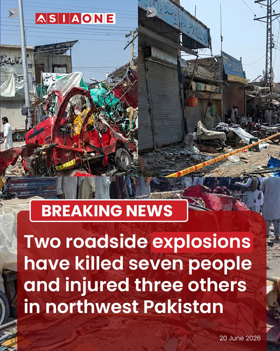 AsiaOne_News's tweet photo. Two roadside explos*ons have k!lled seven people and injured three others in northwest Pakistan

#Pakistan #NorthwestPakistan #BreakingNews #WorldNews #Security #AsiaOne #AsiaOneNews https://t.co/AudJ6bDim4