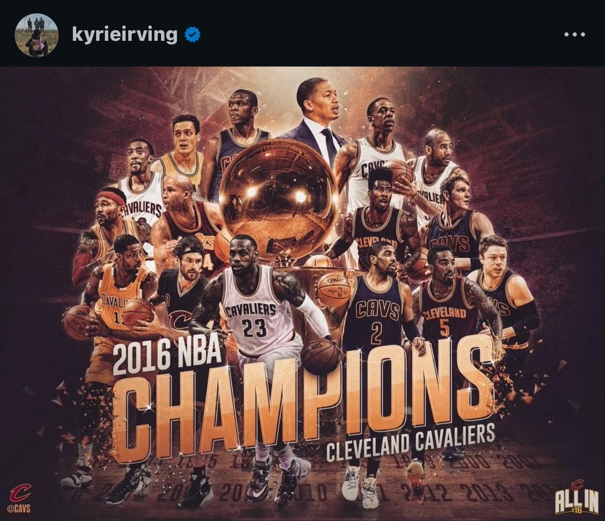 LakeShowYo's tweet photo. Kyrie Irving addresses his absence from the 2016 Cavs championship reunion 👀 

“All for one. One for All
WE completed the mission together as brothers, and that's all that matters to me.” https://t.co/dCoUwxrFks