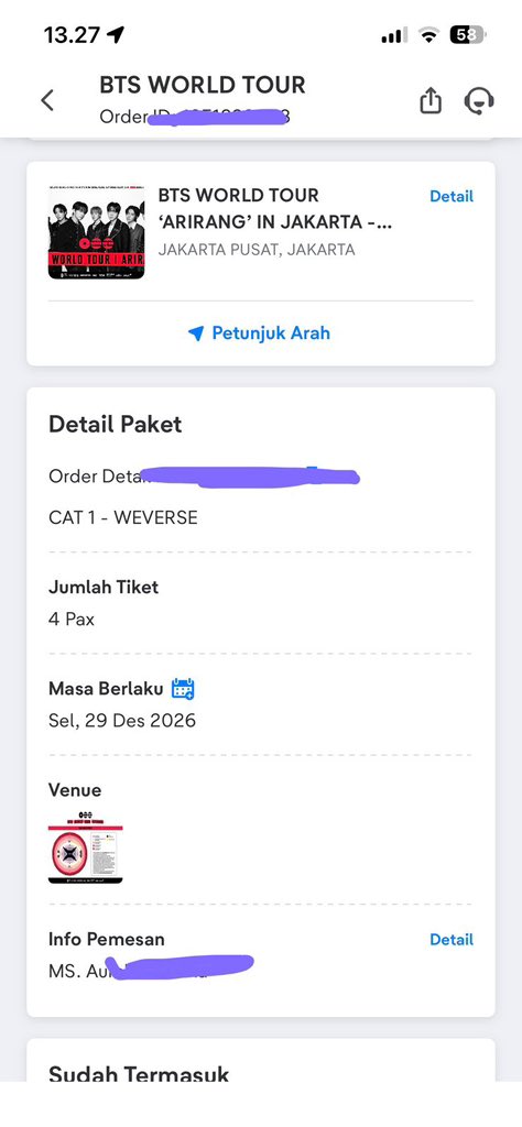 haegllzz's tweet photo. WTS BTS WORLD TOUR ARIRANG JAKARTA DAY 3

💜 CAT 1 (4 tix)
📍COD Bandung 
📞 08112231511 (fastresp whatsapp)

t. vip a b c d platinum floor tribune cat 1 2 3 wts bts ina wts bts pc ina RM Namjoon
Seokjin Yoongi Suga jhope Hoseok
Jimin Taehyung V JK Jungkook https://t.co/wJlYsxVAbI