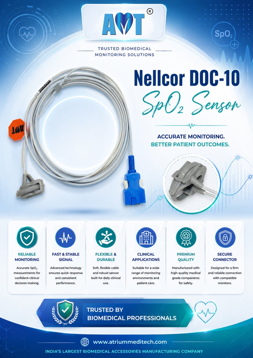 Atriummeditech's tweet photo. Follow Our whatsapp channel for more info
( https://t.co/z8oBvHC81t )
🩺🩺 Our product list , SPO2 Sensor, ECG/EKG Cable, NIBP Cuff, IBP Kit, Bipolar Forceps 🩺🩺
🫴🏻 Lots of offers going on, Contact Us for more info 🥳
📞📞 +91 95512 66676 / +91 95512 66505 🎁  
#MedicalEducation https://t.co/4qS9AtsXzS