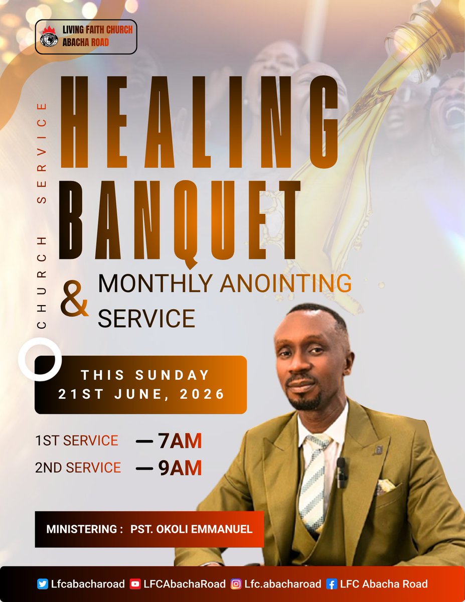 Lfcabacharoad's tweet photo. JOIN US THIS SUNDAY FOR OUR HEALING BANQUET &amp; MONTHLY ANOINTING SERVICE.

Come with faith and expectation as God releases healing, breakthroughs, restoration, and divine encounters.

⏰ 7:00 AM  |  9:00 AM

Your miracle awaits!
Don't come alone! Invite someone!

LfcAbachaRoad https://t.co/36jqOCqZaE