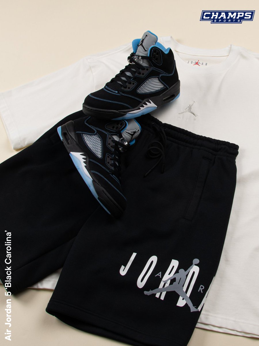 champssports's tweet photo. Don't miss- out now.

The Air Jordan 5 'Black Carolina' is out now in full family sizing at Champs Sports.
Grab your pair in-store &amp; online now.

Shop Now | https://t.co/FcdF9smjrV https://t.co/LwdgGzaroh