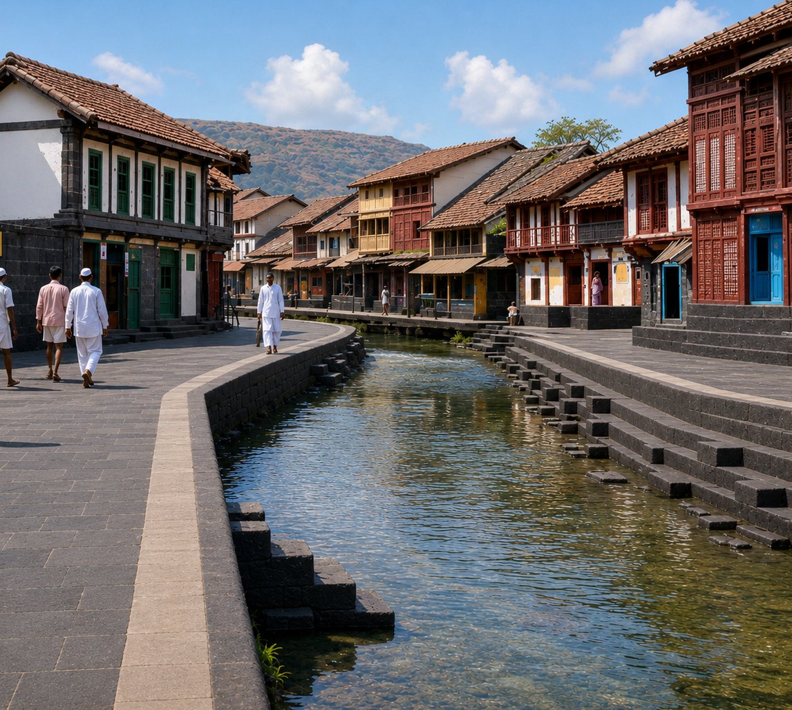 b0red_historian's tweet photo. In an alternate universe, the village of Trimbakeshwar, Maharashtra, had it been preserved and modernized. https://t.co/QDDNkJFNsO