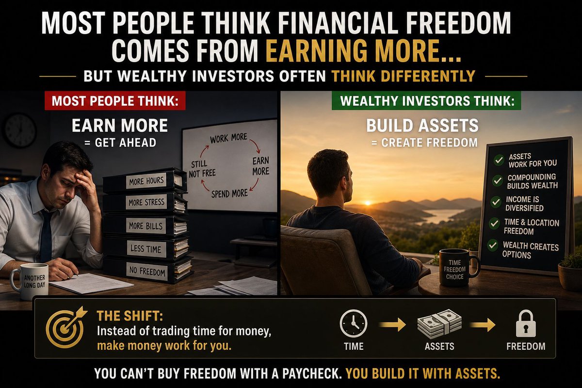 Cfxinsights's tweet photo. Interesting truth:

Making more money doesn’t automatically make people wealthy.

Why?

Because income alone is not wealth.

Wealth often comes from owning assets that grow over time.

Question:

Which matters more long term?

👇

#Bitcoin #FinancialFreedom #cryptoforexinsights https://t.co/ZhIl3hqnax