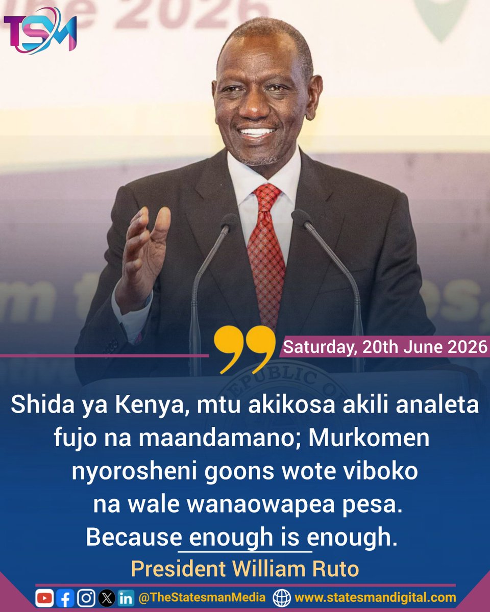 VarsityEdu's tweet photo. "Shida ya Kenya, mtu akikosa akili analetafujo na maandamano; Murkomen nyorosheni goons wote viboko na wale wanaowapea pesa. Because enough is enough."~ President William Ruto https://t.co/EMWo0RNotN