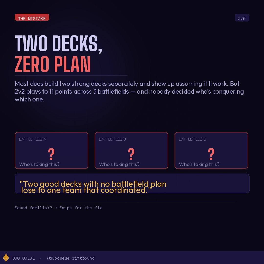 Senpaivila's tweet photo. In #Riftbound 2v2 most people go play with their friend and normal decks for 1v1. But they dont win as much as they should because of this https://t.co/UFMpllQZWp