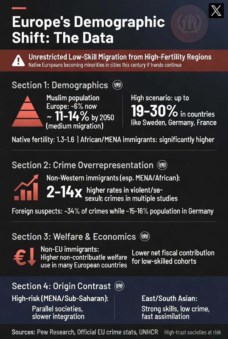truth182004's tweet photo. "The data Europe’s leaders ignore. Sources in image. #Demographics #Immigration

wake up west https://t.co/8KXVV19jv9