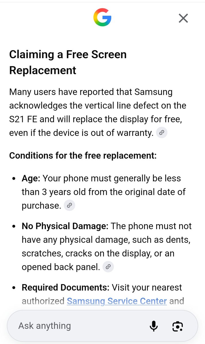 vaibhavbailey's tweet photo. @SamsungIndia I've a #S21fe purchased on 12 October 2024 today just now at 12:10  as I use my phone i realised one long white line at right corner, should I'm able for free replacement as you promised #Samsung no physical damage it happens in front of my eyes while I'm scrolling https://t.co/r2l5aV2jKe