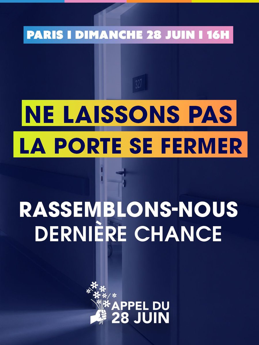 EveilleursE's tweet photo. Ne laissons pas la porte se fermer…

Il y a des décisions dont on ne revient pas. Le 15 juillet, la loi « aide à mourir » arrivera au terme de son parcours législatif. Avant qu'il ne soit trop tard, faisons entendre notre voix à Paris, le 28 juin à 16h. #Appel28Juin https://t.co/RQH615mkis