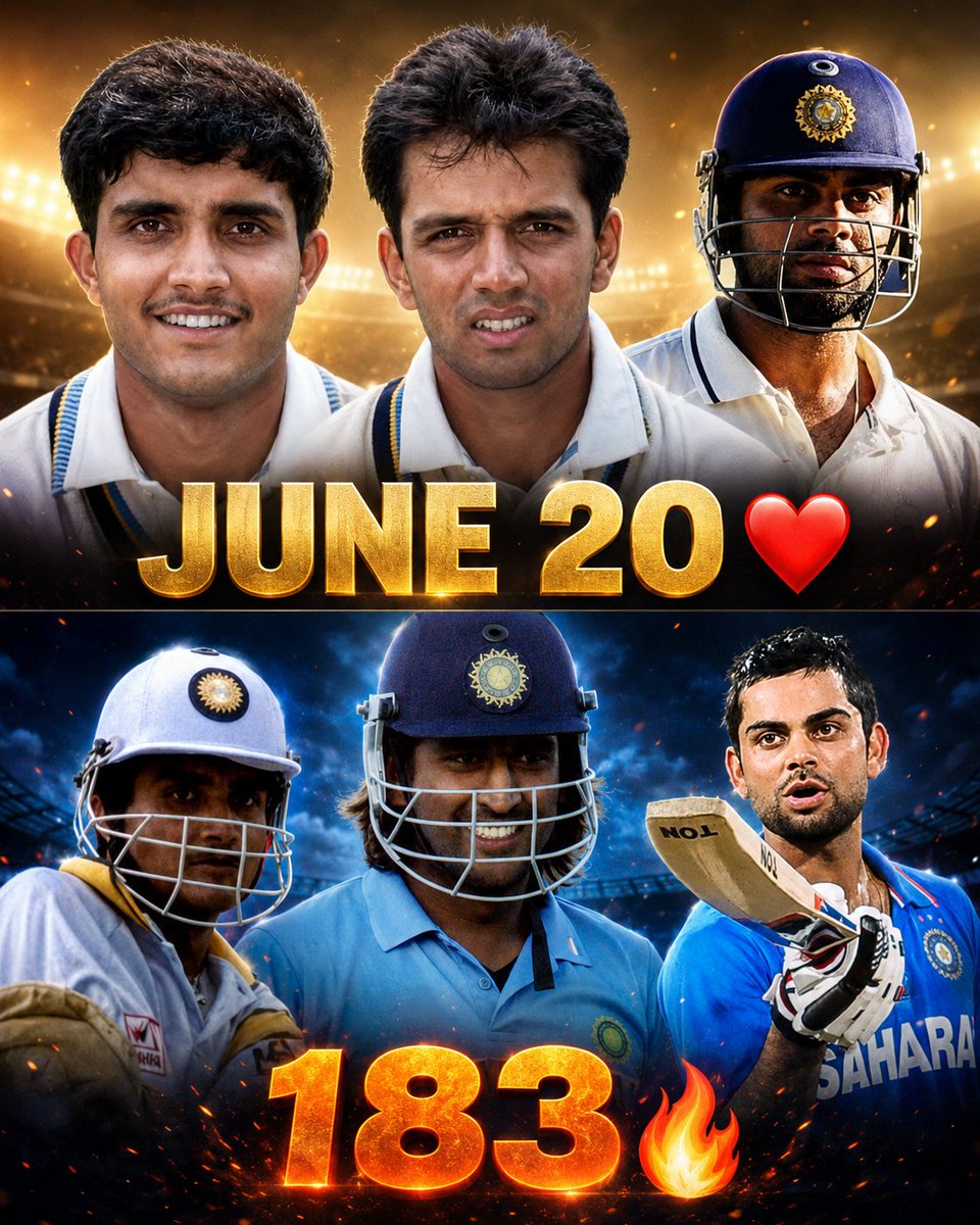 PraveenPGanguly's tweet photo. June 20 โค๏ธ
Dada. Dravid. Kohli.
Three legendary debuts.
One unforgettable date.๐
183 ๐ฅ
Dada. Dhoni. Kohli.
Three iconic innings.
One legendary number.๐ฅ
Some dates.
Some numbers.
Are written forever in the history of Indian cricket. ๐ฎ๐ณ
@SGanguly99
#30YearsofIconicdebut https://t.co/j9c4AqFFmd
