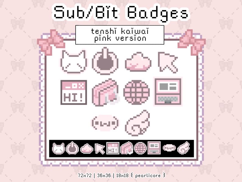 pearlicore's tweet photo. 🎀 Tenshi Kaiwai twitch badges 🎀

I just added a pink version, it is currently available on my Etsy~ ✨ 
#jfashion #cybercore #tenshikaiwai #y2k #pixelart https://t.co/i2nytEiUVs