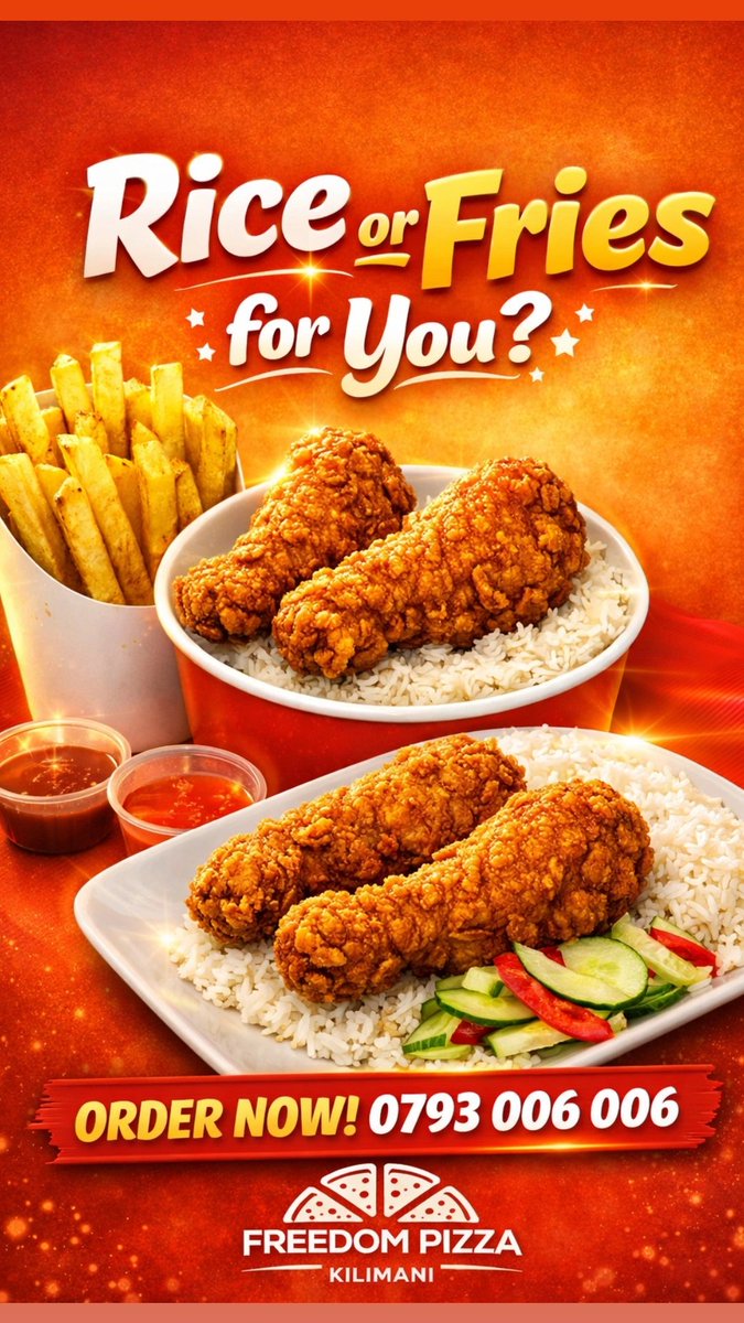 HouseofMandi's tweet photo. Lunch sorted for just 350 bob! 🍗 

Get our 2-piece chicken combo served with your choice of rice or fries. 

Perfect for a quick bite between meetings or lectures. 

Book mapema lunch ikupate unavunja mifupa, call 0793 006 006 

Grab hii deal 😋
#FreedomPizza #ChickenCombo https://t.co/0ZRu167B1k