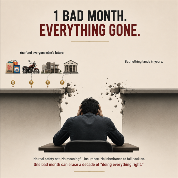 ARNOfficiall's tweet photo. The Pakistani middle class is the hardest-working investor in the country. The problem is that it's investing in everyone else's future.

Your rent funds your landlord's second property.

Your savings account funds the bank's profits,  they earn 13% on your money and hand you 10%.

Your spending funds the profits of every listed company you buy from, FMCG products from Nestle, bikes from Atlas Honda etc, all the companies whose shares you can own, but dont.

You are generating wealth all day long. It is just landing in everyone's account except yours.

And because there is no real safety net,  no meaningful insurance, no inheritance to fall back on…  one bad month can erase a decade of "doing everything right."

That is the quiet challenge facing Pakistan's middle class.

Not a lack of income.
BUT
A lack of ownership.

A good salary is not safety. It is income with an expiry date and no backup.

Real safety is not earning more.

It is owning assets that keep paying you when the salary stops, and the emergency comes.

You are already funding the wealthy. The only question is when you start funding yourself.

If your income stopped tomorrow, how long could you actually last?

Want advice on your financial freedom journey: https://t.co/guoo0Wox4h