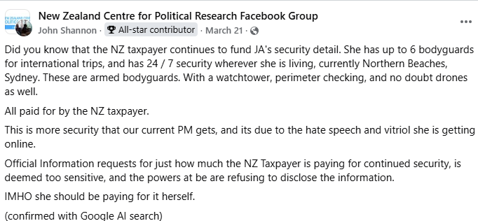 Media58Bias's tweet photo. Wtf, Ardern's been out of the job for years, living it up around the world and we’re still paying for her to have up to 6 armed bodyguards 24/7, a watchtower and drone patrol. She’s not bloody royality! NZ taxpayers have already paid enough for her. @chrisluxonmp @winstonpeters https://t.co/74M5YuFtO9