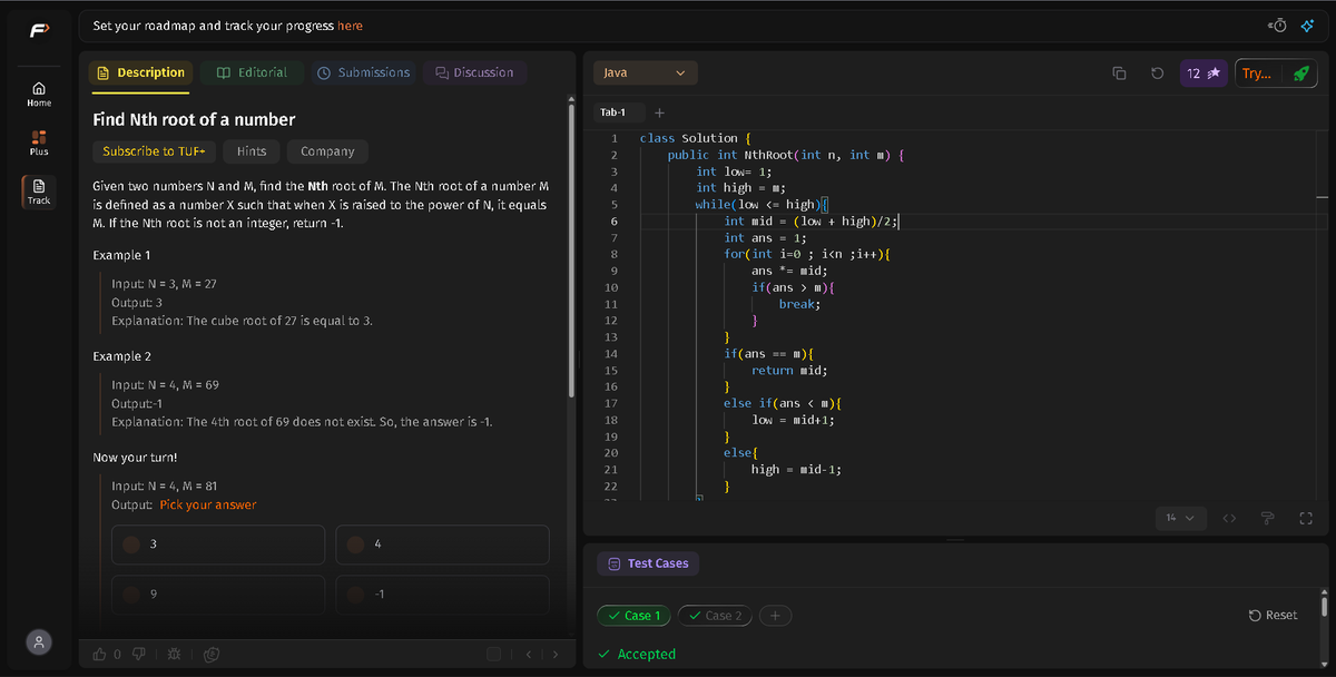 Darshan2042's tweet photo. 📅Day 20/45 of #SDESheetChallenge @takeUforward_
@striver_79
--------Today's Topic: Binary Search --------
-The N-th root of an integer 
-Matrix Median
-Single element in sorted array
-Search element in a sorted and rotated array
Consistent. 🔥
#DSA #Java #BinarySearch #LeetCode https://t.co/DbOz3NniV4