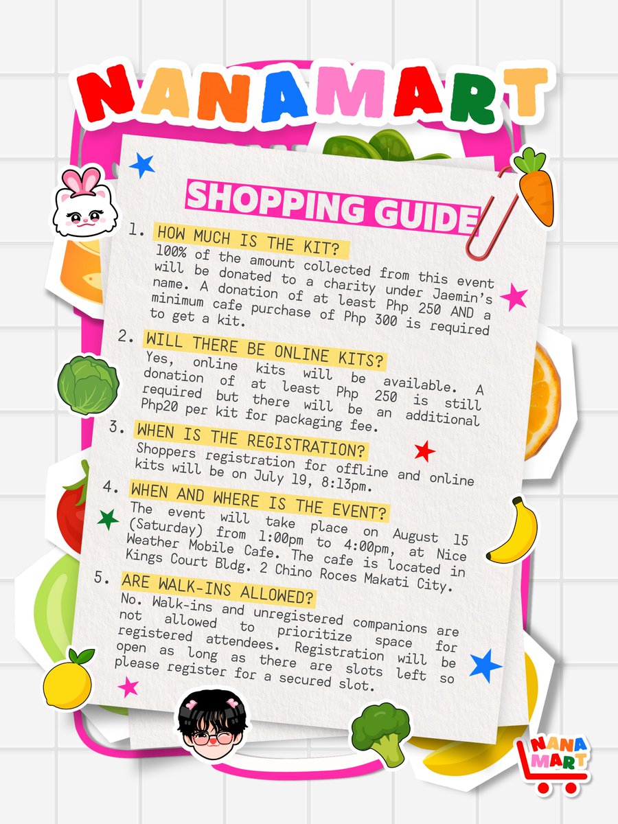 mypopstarjm's tweet photo. 𝗡𝗔𝗡𝗔 𝗠𝗔𝗥𝗧
A Birthday Cupsleeve Event for NCT #Jaemin

💬 Friendly reminder from NANA MART: For a happy shopping experience, kindly read the FAQs below.

Registration on July 19!
#NanaMart
#StockedWithLove
#CartFullofJaemin https://t.co/Y7HwhmeAIF