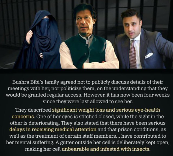 AzharKhan85_P's tweet photo. No woman should be subjected to mistreatment, isolation, or denied medical care for political purposes. Bushra Khan's reported condition demands immediate hospitalization, transparency, and accountability from authorities.#JusticeForBushraBibi https://t.co/yAZEClUwdG