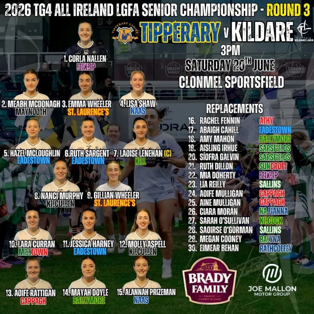 KildareLGFA1's tweet photo. Pat Sullivan has announced his team for todays TG4 All Ireland Series Senior Championship Rd 3 match
Tickets can be purchased at:
https://t.co/Xv8xUKho2D

#peilnamban https://t.co/Y3eIwljaII