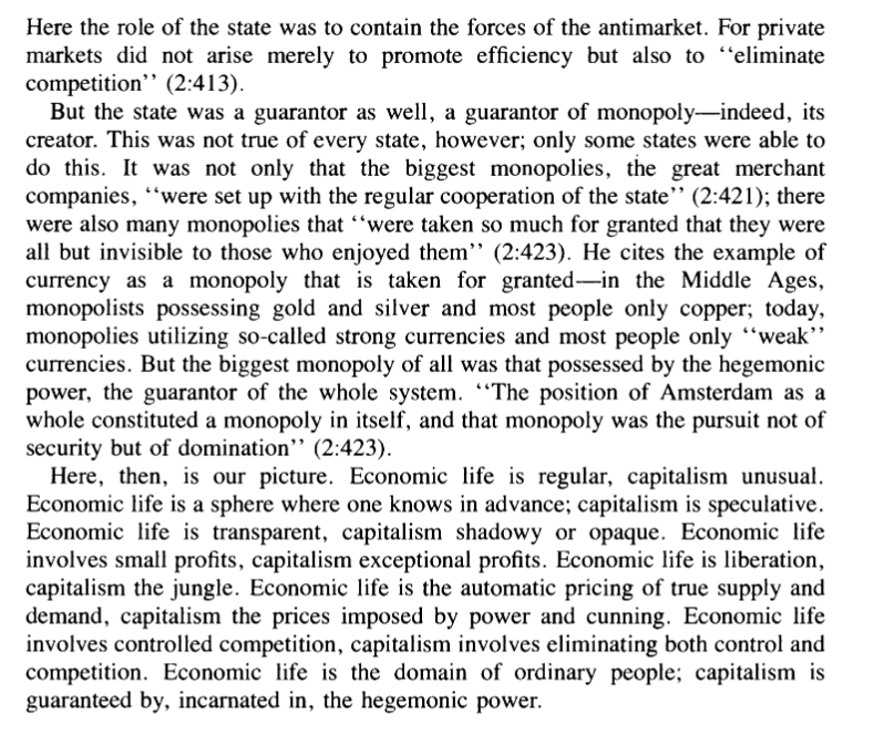 lastoriaeleidee's tweet photo. @nntaleb That's very close to the Braudel's definition of Capitalism: free market is not capitalism, capitalism are the big players that play the system, set up monopolies and are guaranteed by the State. https://t.co/o5yD7WQRhx