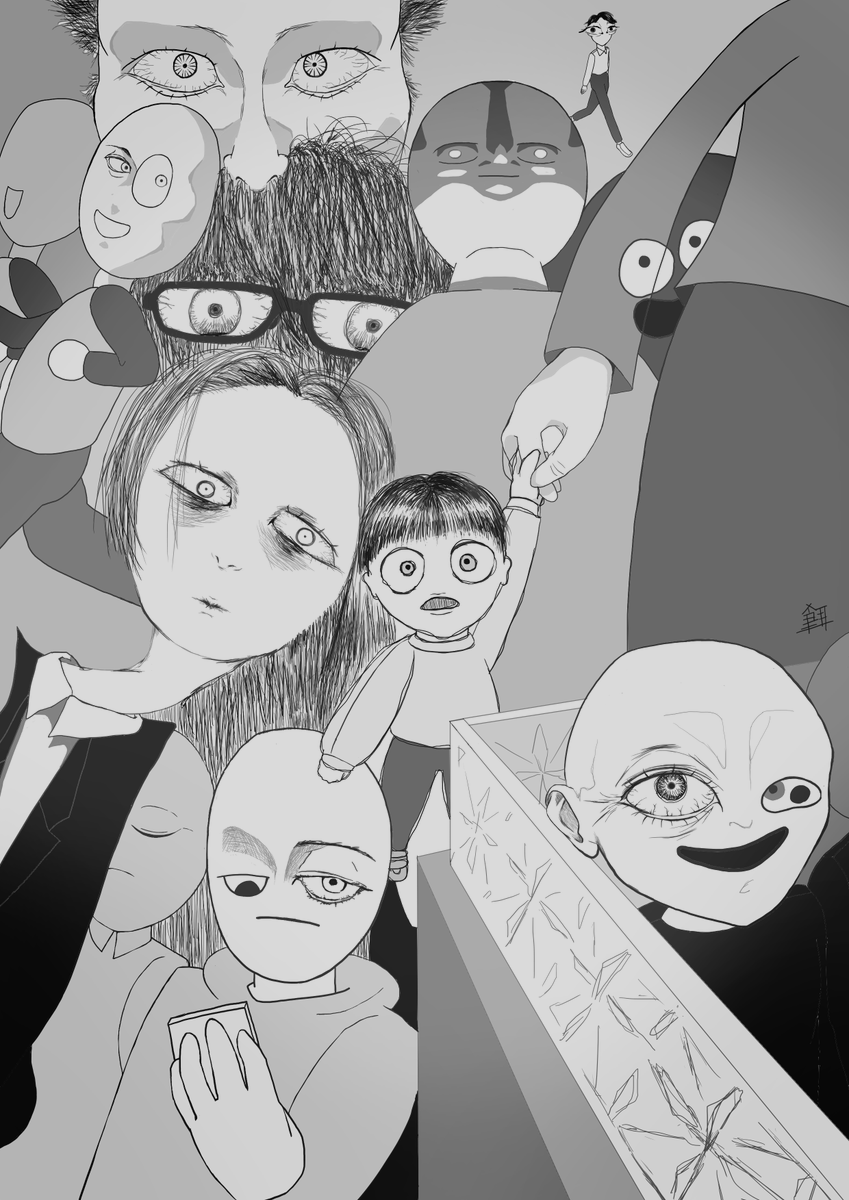 invitedtoa's tweet photo. #illustrationㅤ 
#blackandwhite
#モノトーンイラスト

心身が不調なときの、街ゆく人と目が合うことに感じる苦痛度合いを絵にしてみました🖋️ https://t.co/pR2vVN7BrA