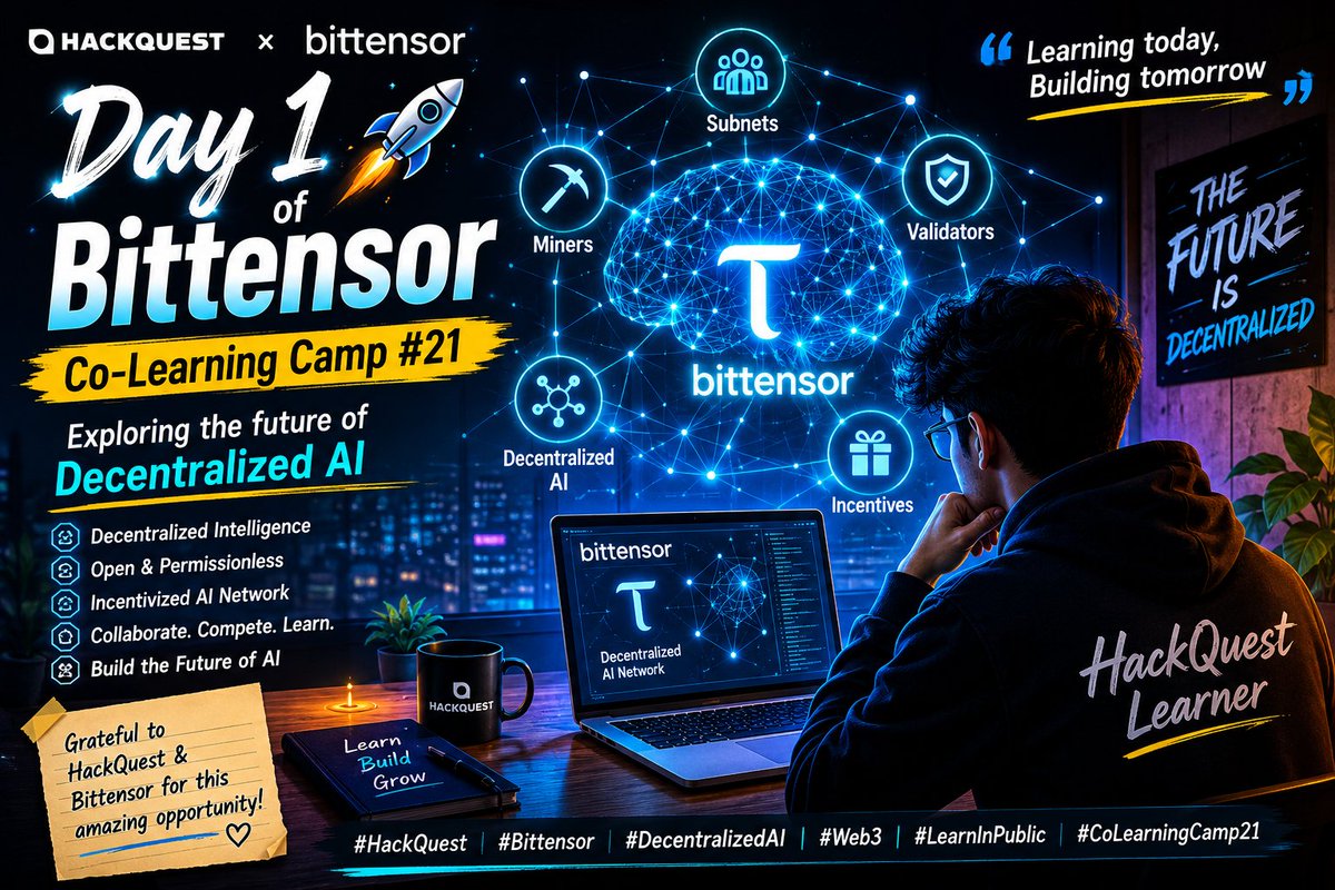mrrupam2005's tweet photo. A big thanks to the organizers for creating this opportunity! 🙌

#HackQuest #Bittensor #DecentralizedAI #Web3 #AI #Blockchain #LearnInPublic #HackQuestIndia #CoLearningCamp https://t.co/GvaJdHOUUp