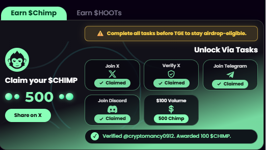 Cryptomancy0912's tweet photo. Claiming my $CHIMP on @ChimpxAI 🐒 https://t.co/hdr5smQqqL
