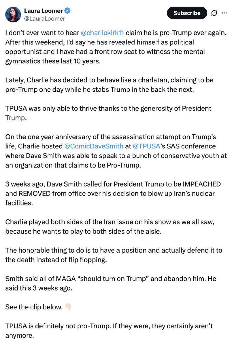 JJHardwood's tweet photo. @LauraLoomer You hated Charlie Kirk right before his death, so stop lying and trying to rewrite history! https://t.co/I7fug4vyet