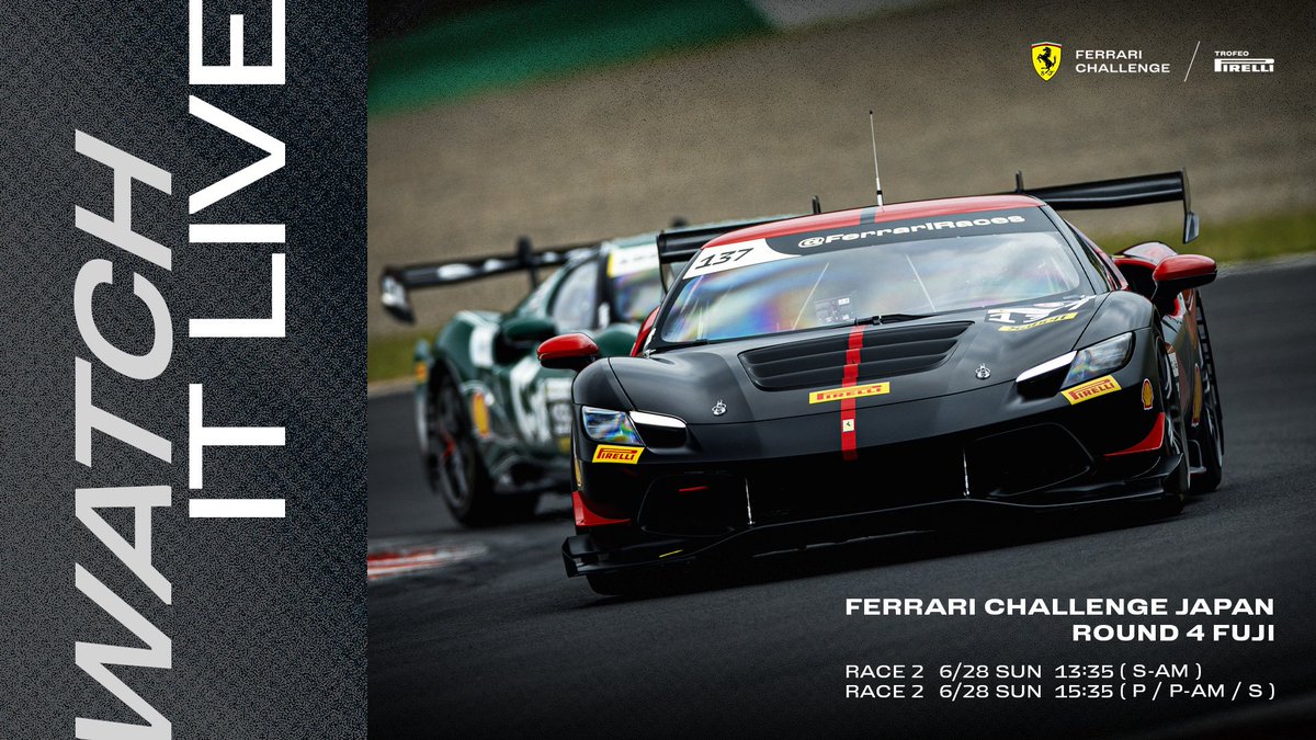 FerrariJPN's tweet photo. Ferrari Challenge Japan 2026 ROUND 4 FUJI 

6月28日(日)のYouTube LIVEはこちら

https://t.co/l4kwmrdxRp

#Ferrari https://t.co/NVYbK1k6xQ