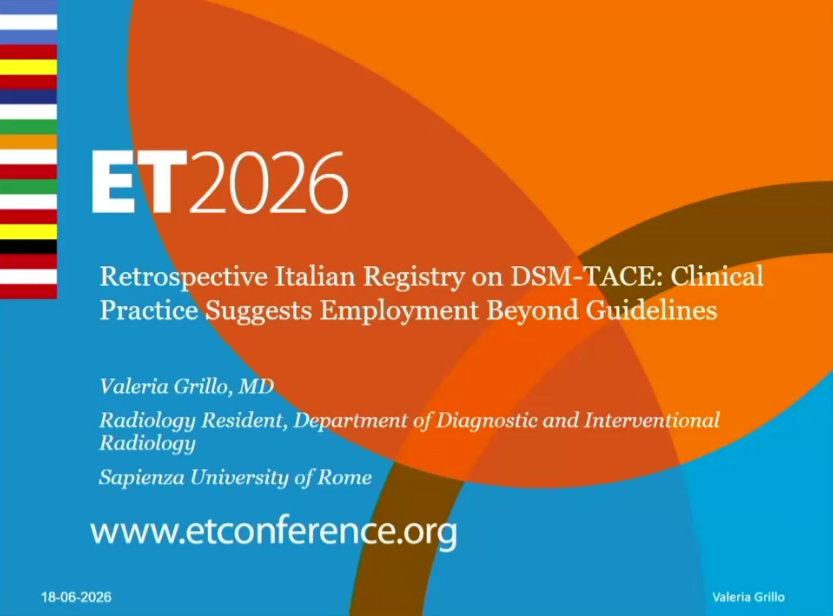 cirsesociety's tweet photo. Congratulations to Dr. Valeria Grillo for winning the #ET2026 Best Scientific Paper Award for her presentation "Retrospective Italian registry on DSM-TACE: experience beyond current recommendations"! 🏅 

💻 Watch the presentation on demand: https://t.co/F1QRmdZhyT https://t.co/Wn7wAF5bUz