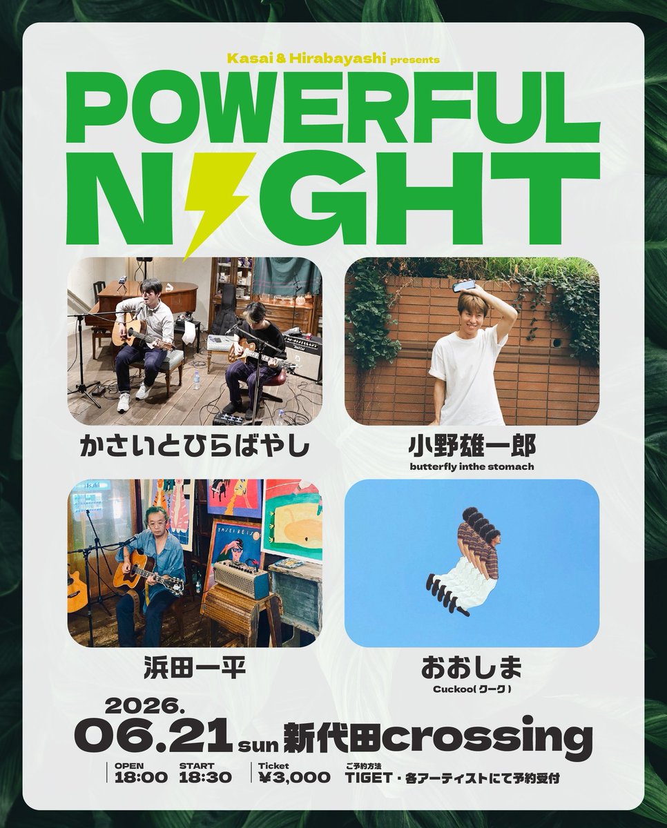 Cuckoo_INFO's tweet photo. 🕊️NEXT!!!!🕊️

6/21(日)新代田Crossing
かさいとひらばやし企画
「POWERFUL NIGHT」

w/ 
かさいとひらばやし
小野雄一郎(butterfly inthe stomach)
浜田一平

おおしま弾き語りライブ！
かさいとひらばやし企画に出演👏

プチ情報ですがこの日はおおしま一番後輩です🐣

予約✉️
cuckooband1@gmail.com https://t.co/85gPOvSS7Q