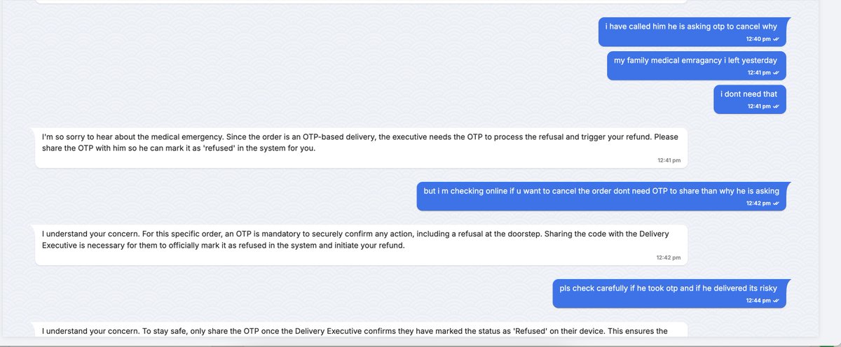 devjnumca's tweet photo. @Flipkart
I need help I have cancelled Ordered throuugh OTP I was with customer care on chat she
@Zeenat
she was telling u can tell otp to cancel the order but order didnt cancel yet pls cancel this order my order  My Order ID: OD437871477241721100 https://t.co/NMd8et9ZAG