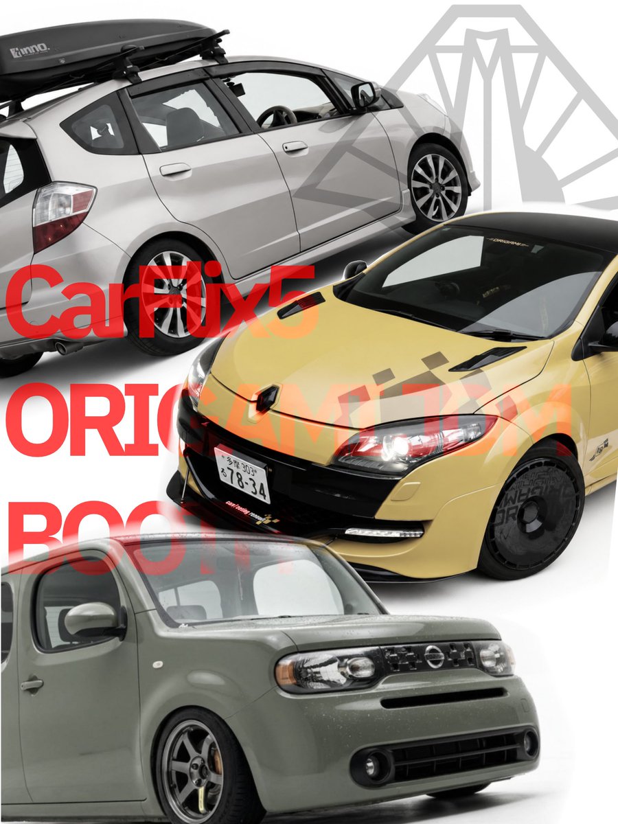 ORIGAMIJDM's tweet photo. 明日は富士スピードウェイにて
CarFlix5 にブース出展‼️

今回のブース前の展示車両はこちらの3台です🚗🚗🚗
ORIGAMI JDM ならず ORIGAMI EUSDM！？

JDM…とは…　となるようなラインナップですが、さまざまな車両への装着シーンを会場で確認いただけます✨

数量限定ですがその場でステアリングの購入も可能ですのでぜひお立ち寄りください♪