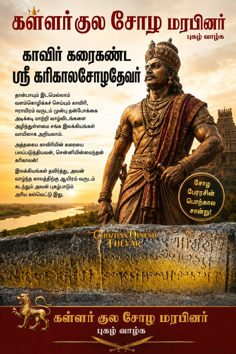 KallarTrends's tweet photo. காவிரி கரை கண்ட கரிகால சோழதேவர்.

தான்பாயும் இடமெல்லாம் வளம்கொழிக்கச் செய்யும் காவிரி, ஈராயிரம் வருடம் முன்பு தன்போக்கை அடிக்கடி மாற்றி வாழ்விடங்களை அழித்துள்ளமை சங்க இலக்கியங்கள் வாயிலாக அறியலாம். அத்தகைய காவிரியின் கரையை பலப்படுத்தியவன், சென்னியின்மைந்தன் கரிகாலன்! https://t.co/dajlqgwu4d