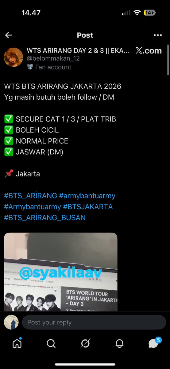 vanilllaoreo's tweet photo. ❗️scammer tiket BTS in Jakarta❗️
@belommakan_12 stop deh. untung temen aku gajadi dp duh https://t.co/QI6dVxHCgs