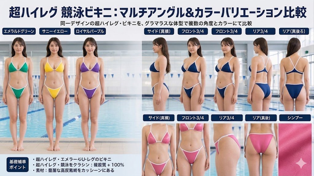 other_neta's tweet photo. Geminiぱいせんにアレンジしてもらいました。
・素材を艶感出して
・色をピンクに
・水着を上下に分けたデザインのカットライン比較画像を作成して
と段階的に作成してもらい無事完成。
ここから一番左の水着だけピックアップしたマルチアングルとカラバリを依頼してみた。 https://t.co/qAqcinP8UK
