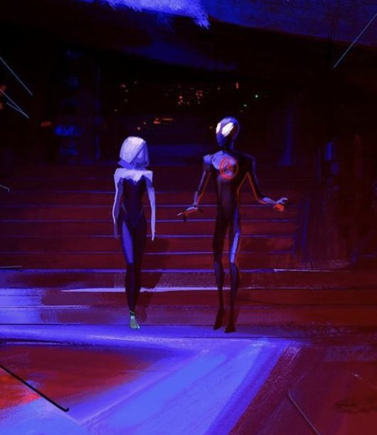thinkgwen's tweet photo. gwen and miles in a concept art by jake panian https://t.co/e5gjkaHpaL