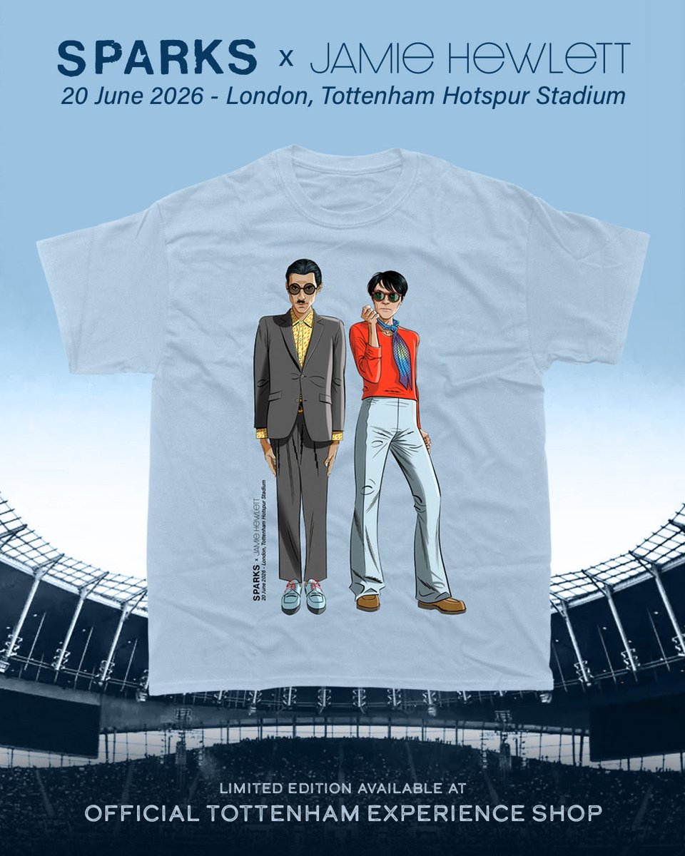 sparksofficial's tweet photo. Available at @SpursStadium today: SPARKS by JAMIE HEWLETT limited edition t-shirt ✨ https://t.co/U7DqFM1sL9