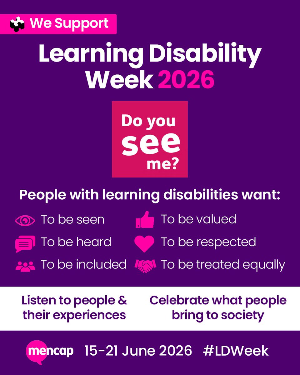 HeX_Productions's tweet photo. We support the @mencap.org.uk #LDWeek and this year's theme. People with #LearningDisabilities want to be seen, heard and valued. This week is an opportunity to listen to lived experiences, celebrate diversity and promote #inclusion - creating a society where everyone can thrive. https://t.co/axpotsQeXo