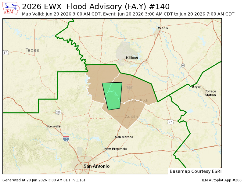 EWXBot's tweet photo. EWX issues Flood Advisory for Burnet, Travis, Williamson [TX] till Jun 20, 7:00 AM CDT https://t.co/FL7ET6V0c0 https://t.co/98b5uMhPNA