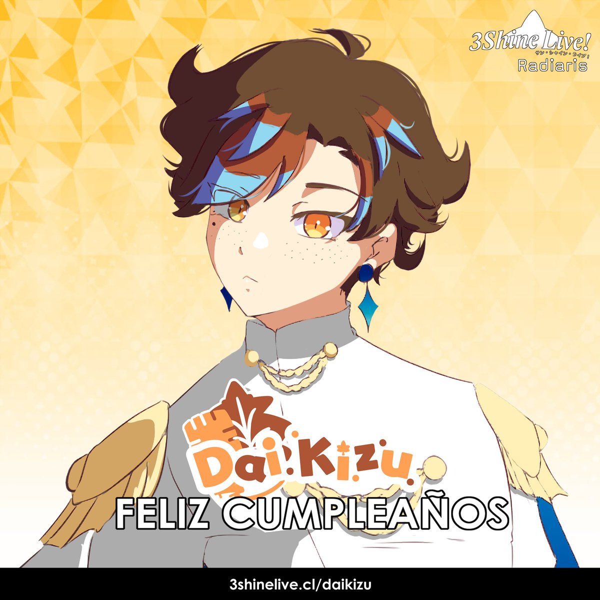 3ShineLive's tweet photo. Hoy es el cumpleaños de @DaiKizu_ES 🥳

"Estoy más viejo. Necesito tomarme todo con más calma, pero no significa que voy a irme. No se van a deshacer tan fácil de mí"

Deséenle un feliz día a su idol favorito (porque lo es 🫵) y celebremos juntos otro año de Kizu 💛🔥

Si quieren escribir algo bonito en los comentarios, Kizu va a andar leyéndolos por acá también 👀