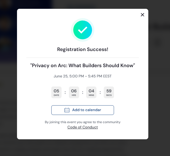 ZeroChill_01's tweet photo. Successfully registered for the @arc event 🔵

Interesting to see if they can actually implement privacy for financial scenarios without losing control and transparency.

Stream June 25th.

Who's Planning to Watch? https://t.co/Qyytue6OWE